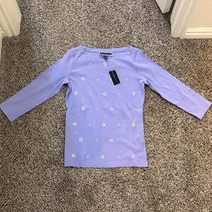 Karen Scott Lavender Embellished Long Sleeve Tee